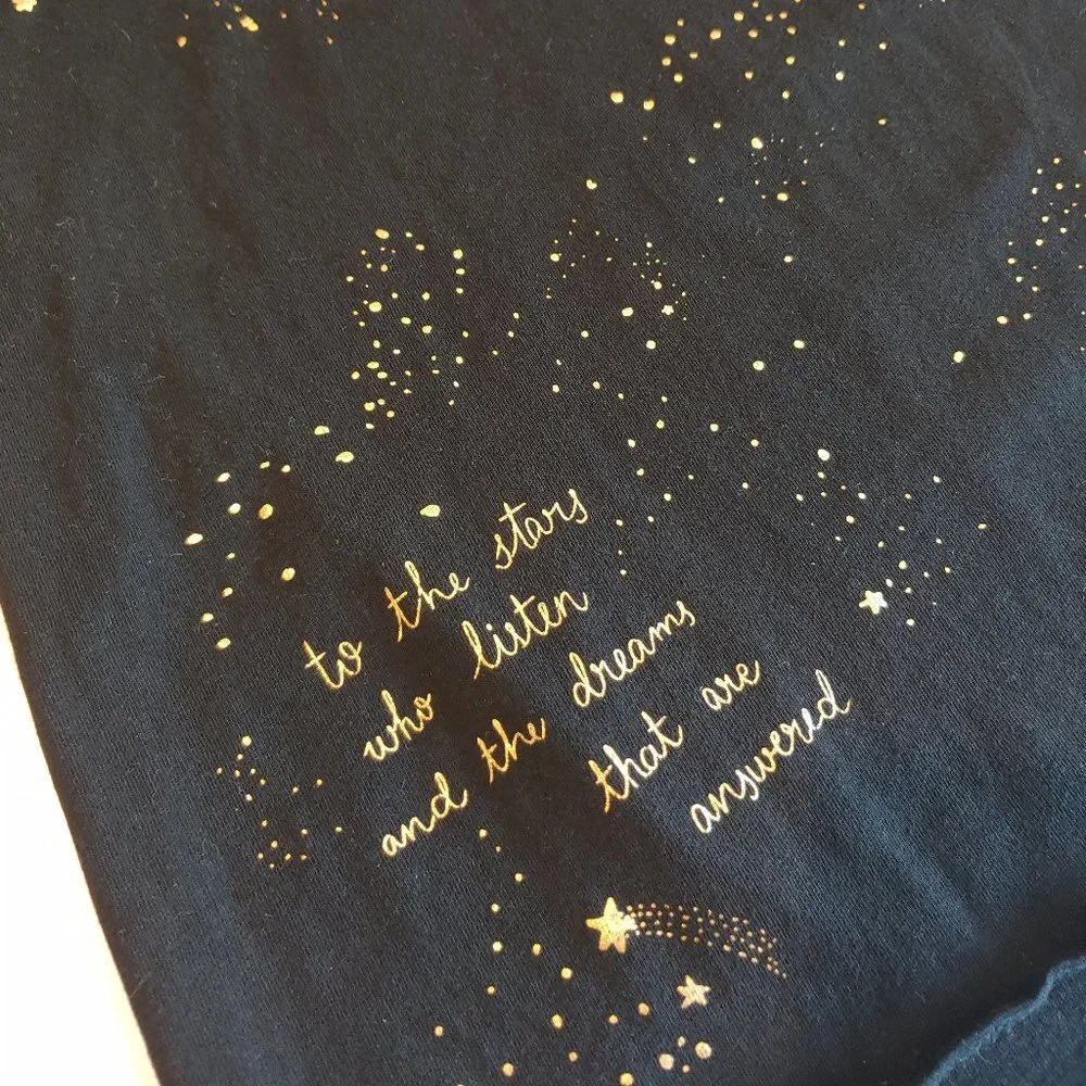 Zara | Metallic Gold Stars on Deep Black Long Sleeve Tee | 10 | Poetry